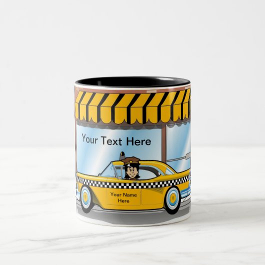 Personalized Taxi Cab Driver Two-Tone Coffee Mug Tweekleurige Koffiemok (Center)