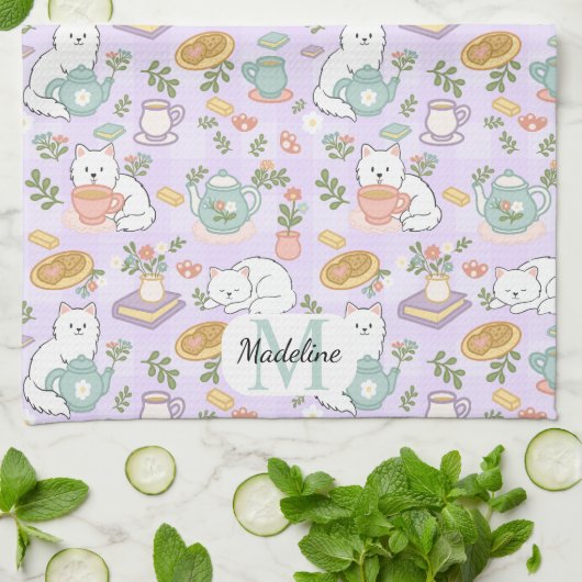 Personalized Tea & Baker Cat Monogram Theedoek (Gevouwen)