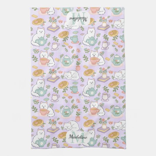 Personalized Tea & Baker Cat Monogram Theedoek (Verticaal)