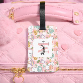 Personalized Tea Bookish Cats Girl Traveling Pink Bagagelabel