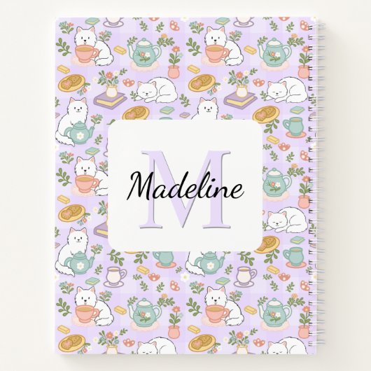 Personalized Tea & Bookish Cats Pastel Name Notitieboek (Achterkant)
