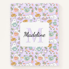 Personalized Tea & Bookish Cats Pastel Name Notitieboek