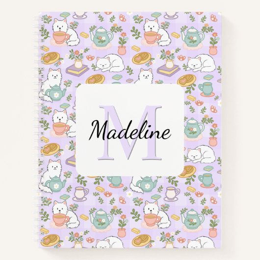 Personalized Tea & Bookish Cats Pastel Name Notitieboek (Voorkant)