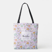 Personalized Tea & Bookish Cats Purple Girly Tote Bag (Achterkant)