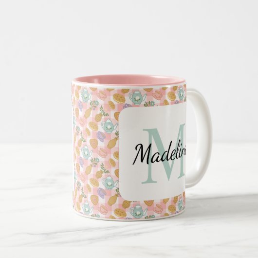 Personalized Tea Lover & Baker Monogram Name Mug Tweekleurige Koffiemok (Voorkant rechts)