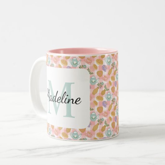Personalized Tea Lover & Baker Monogram Name Mug Tweekleurige Koffiemok (Voorkant links)