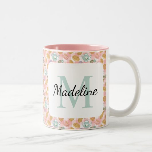 Personalized Tea Lover & Baker Monogram Name Mug Tweekleurige Koffiemok (Rechts)