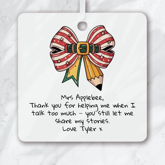 Personalized Teacher Appreciation Christmas Metalen Ornament