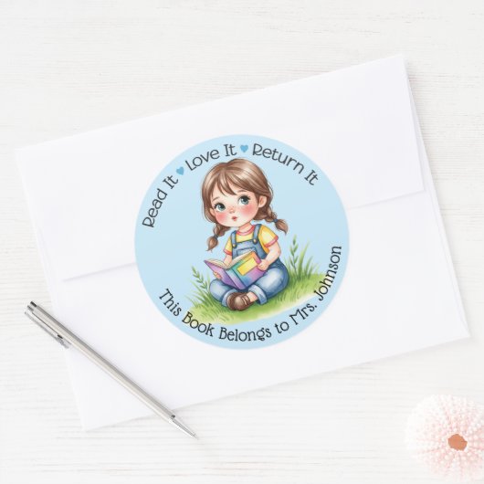 Personalized Teacher Classroom Library Bookplate Ronde Sticker (Envelop)