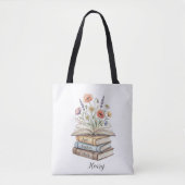 Personalized Teacher Floral Book Stack Custom Gift Tote Bag (Voorkant)