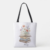 Personalized Teacher Floral Book Stack Custom Gift Tote Bag (Achterkant)