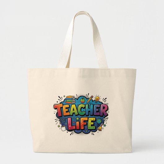 Personalized Teacher Life Pop Art Comic Style Grote Tote Bag (Voorkant)