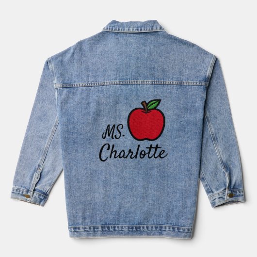 Personalized Teacher Name Red Apple Quarter Denim Jacket (Achterkant)