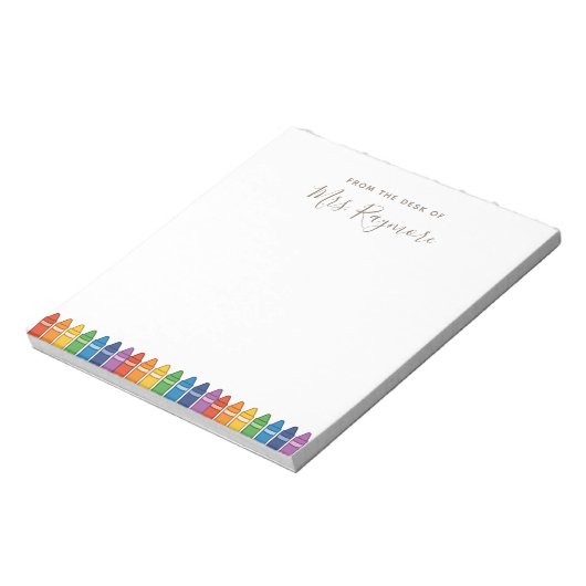 Personalized Teacher Notepad – Rainbow Crayon Appr Notitieblok (Linkerzijde)