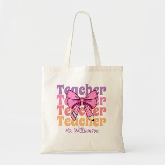Personalized Teacher Pink Coquette Bow Tote Bag (Voorkant)