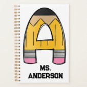 Personalized Teacher Planner – Pencil Initial (Voorkant)