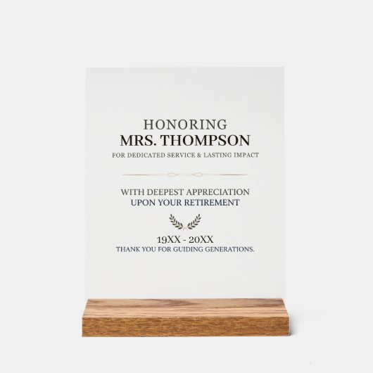 Personalized Teacher Retirement Typography Acryl Bord (Voorkant)