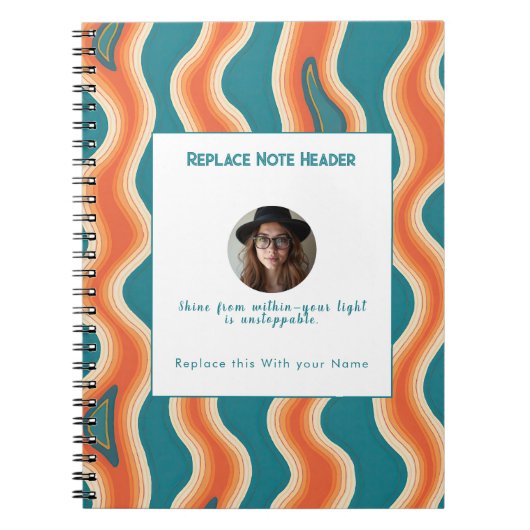 Personalized Teal and Orange Wave Patterned  Notitieboek (Voorkant)