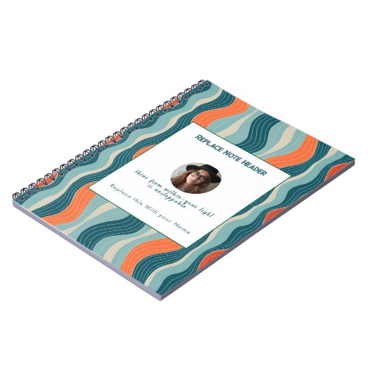 Personalized Teal and Orange Wave Patterned  Notitieboek (Linkerzijde)