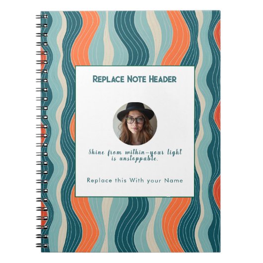 Personalized Teal and Orange Wave Patterned  Notitieboek (Voorkant)