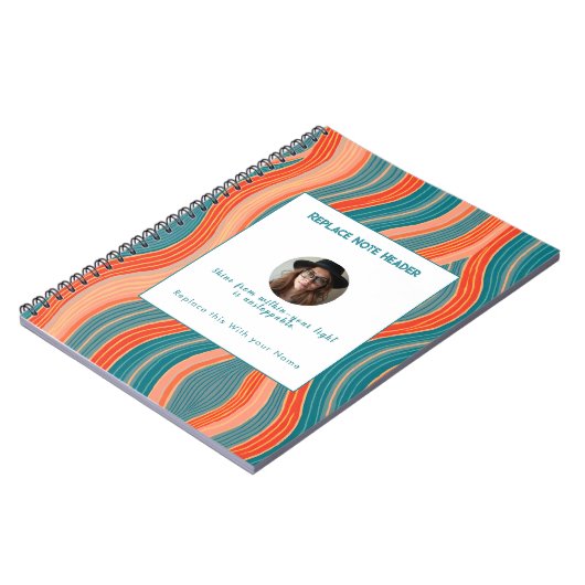 Personalized Teal and Orange Wave Patterned  Notitieboek (Linkerzijde)