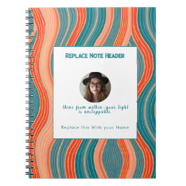 Personalized Teal and Orange Wave Patterned  Notitieboek
