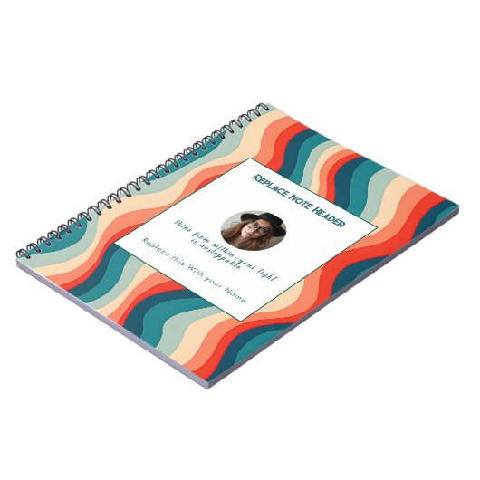 Personalized Teal and Orange Wave Patterned Notitieboek (Linkerzijde)