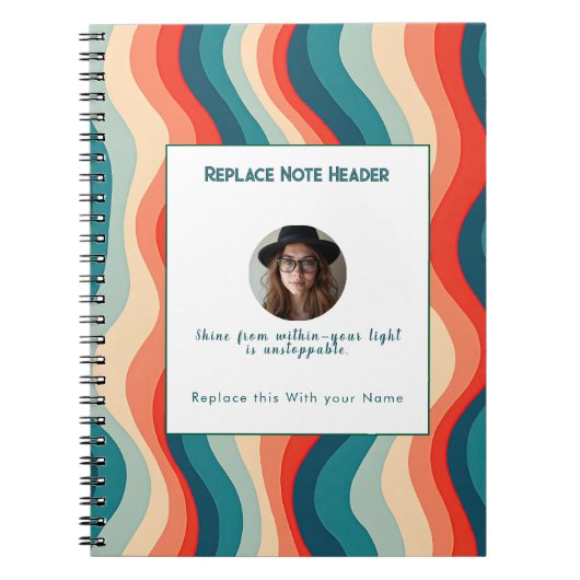 Personalized Teal and Orange Wave Patterned  Notitieboek (Voorkant)