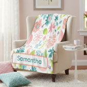 Personalized Teal and Pink Floral Fleece Deken