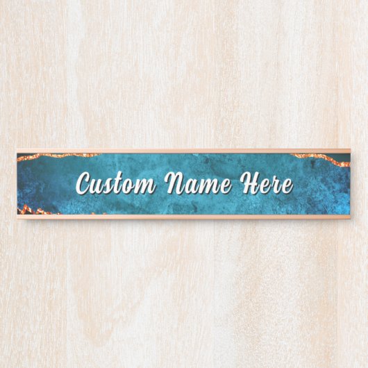 Personalized Teal Blue Gold Custom Name Door Sign Deurbordje (Voorkant)