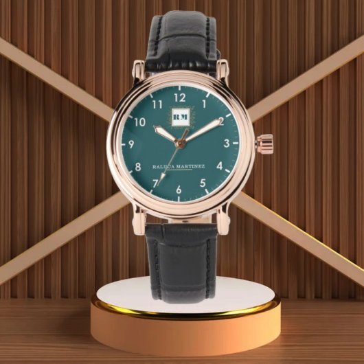 Personalized Teal Minimal custom name green Horloge