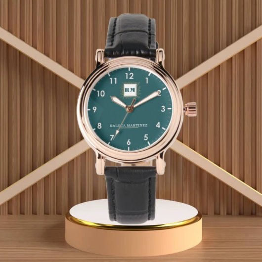 Personalized Teal Minimal custom name green Horloge