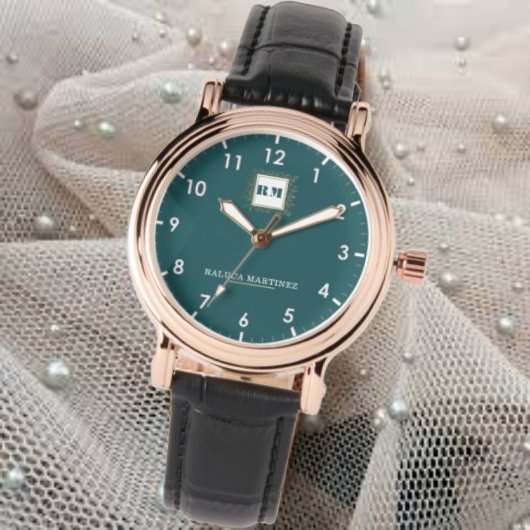 Personalized Teal Minimal custom name green Horloge