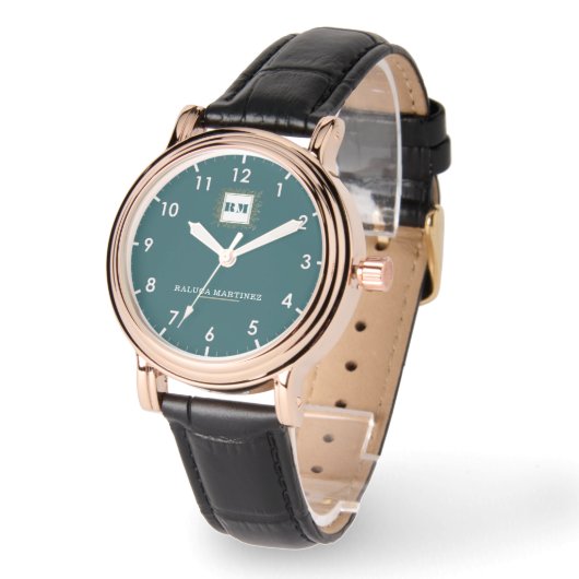 Personalized Teal Minimal custom name green Horloge (Hoek)