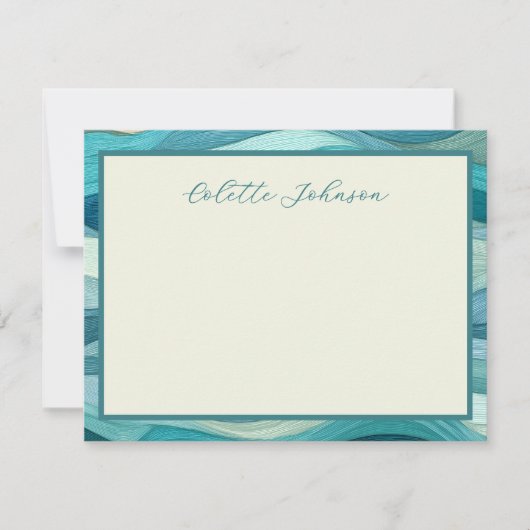 Personalized Teal Wave Border  Notitiekaartje (Voorkant)