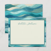 Personalized Teal Wave Border  Notitiekaartje (Voorkant / Achterkant)