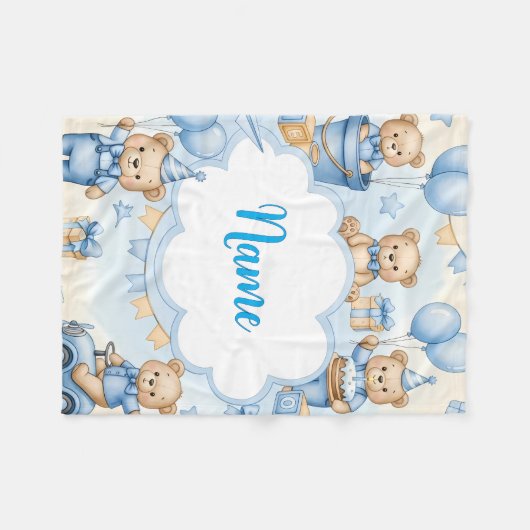 Personalized Teddy Bear Baby Blanket with Name Fleece Deken (Voorkant (Horizontaal))