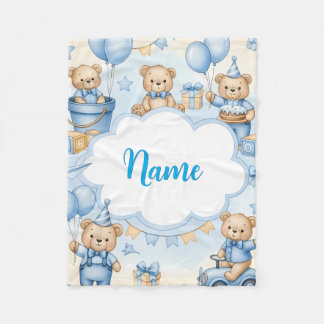 Personalized Teddy Bear Baby Blanket with Name Fleece Deken