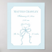 Personalized Teddy Bear Blue Birth Info Poster (Voorkant)