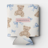 Personalized Teddy Bear & Blue Bow Pattern Blikjeskoeler (Achterkant)