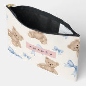 Personalized Teddy Bear & Blue Bow Pattern Etui (Open)