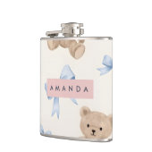 Personalized Teddy Bear & Blue Bow Pattern Heupfles (Links)