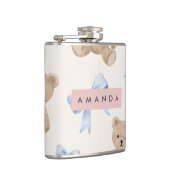 Personalized Teddy Bear & Blue Bow Pattern Heupfles (Rechts)