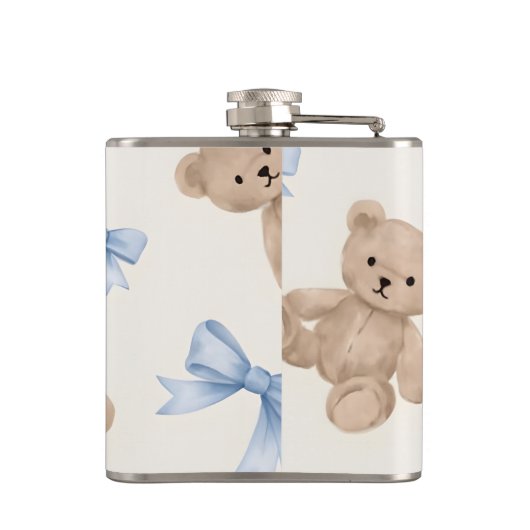 Personalized Teddy Bear & Blue Bow Pattern Heupfles (Achterkant)