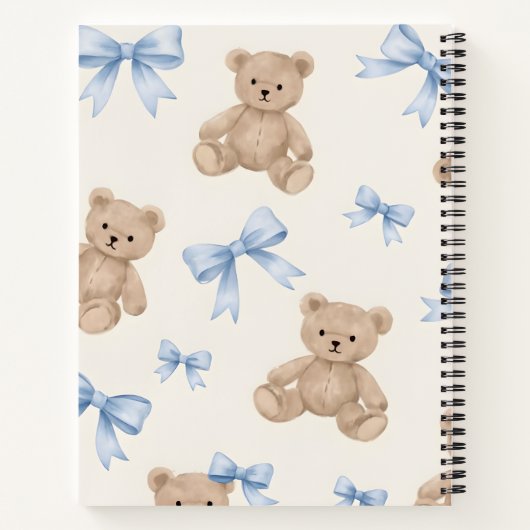 Personalized Teddy Bear & Blue Bow Pattern Notitieboek (Achterkant)