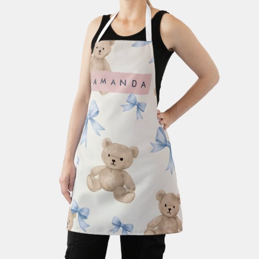 Personalized Teddy Bear & Blue Bow Pattern Schort (Insitu)