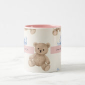 Personalized Teddy Bear & Blue Bow Pattern Tweekleurige Koffiemok (Center)