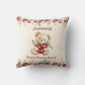 Personalized Teddy Bear Cherry Floral Pillow Kussen (Achterkant)