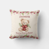 Personalized Teddy Bear Cherry Floral Pillow Kussen (Voorkant)