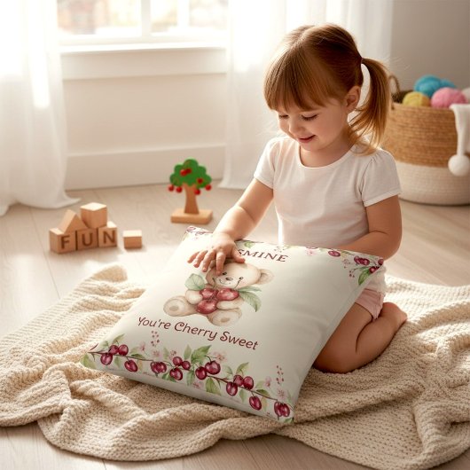 Personalized Teddy Bear Cherry Floral Pillow Kussen